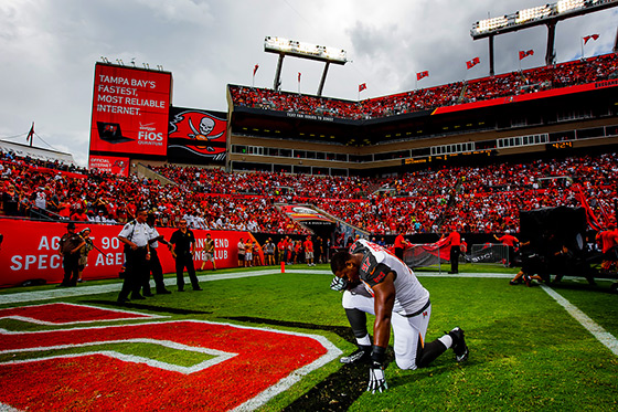 Tampa Bay Bucs Engagement Session at Raymond James